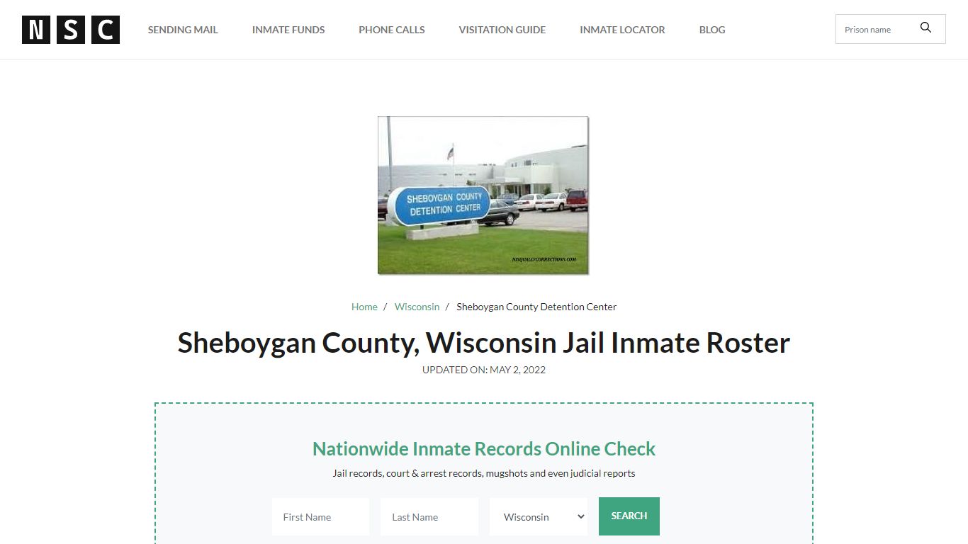 Sheboygan County, Wisconsin Jail Inmate List