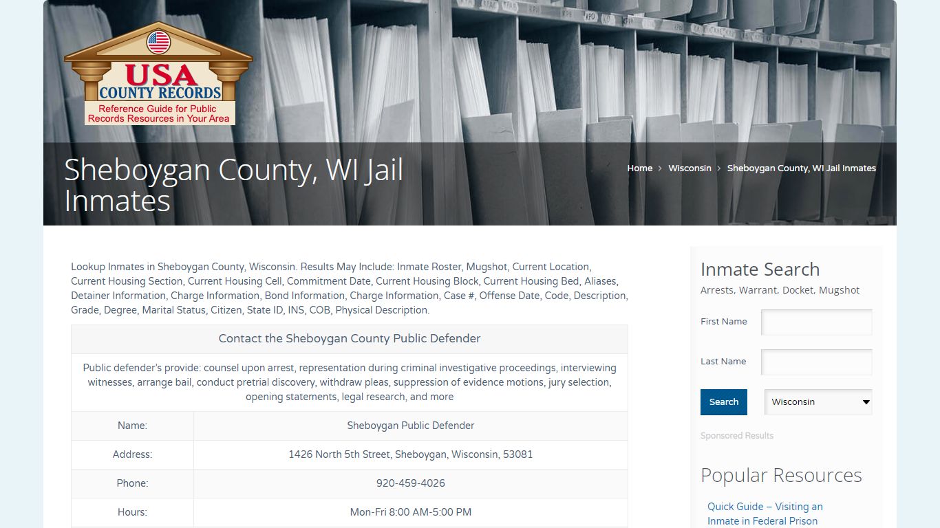 Sheboygan County, WI Jail Inmates | Name Search